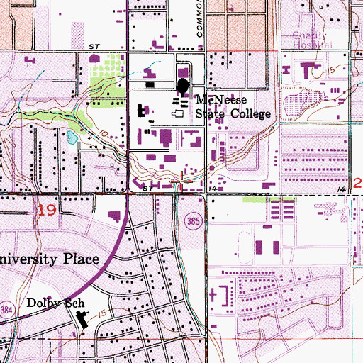 Topographic Map of McNeese State University Sallier Gardens Dormitory, LA