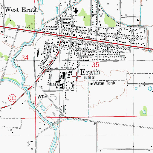 Topographic Map of Bares Center, LA