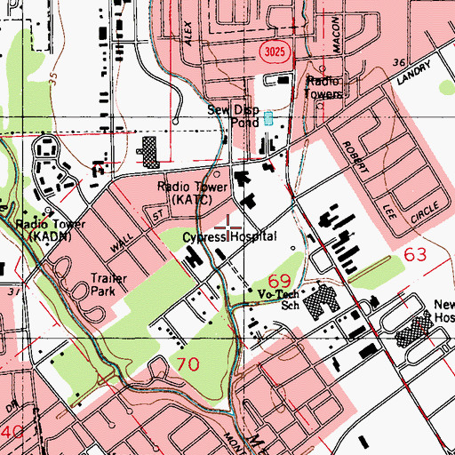 Topographic Map of University Medical Center Psychiatric Unit, LA
