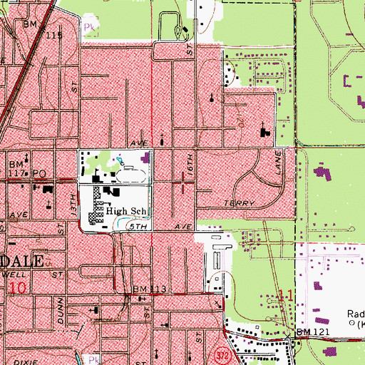 Topographic Map of Allen Oaks Nursing Home, LA
