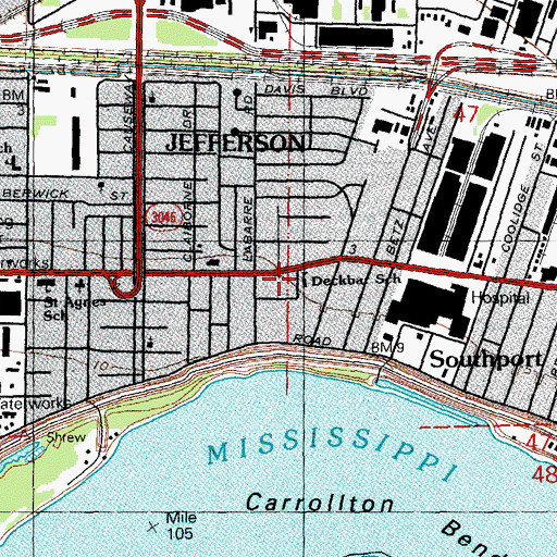 Topographic Map of Jefferson Healthcare Center, LA