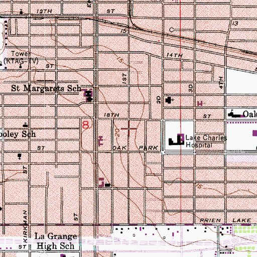 Topographic Map of Oak Park Healthcare Center, LA