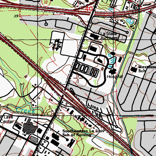 Topographic Map of Ollie Steele Burden Manor, LA