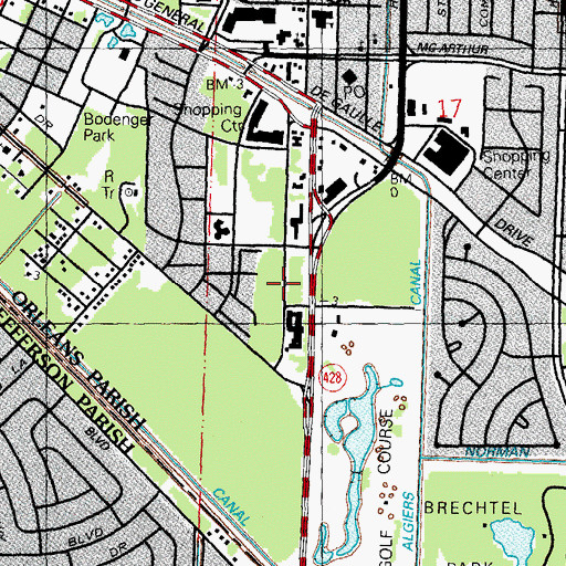 Topographic Map of Willow Wood at Woldenberg Village, LA