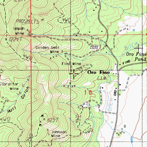 Topographic Map of Fino Mine, CA