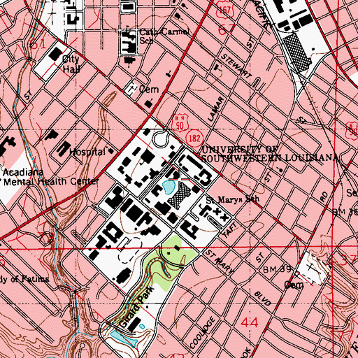Topographic Map of University of Louisiana Lafayette Saucier Clinic, LA