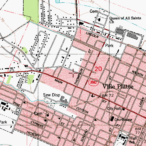 Topographic Map of Evangeline Parish Health Unit, LA