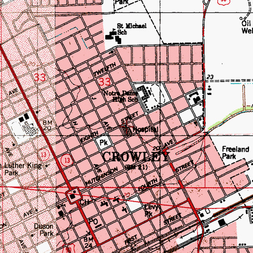 Topographic Map of Crowley Rehabilitation Hospital, LA