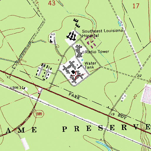 Topographic Map of Mandeville Addictive Disorders Alcohol and Drug Unit, LA