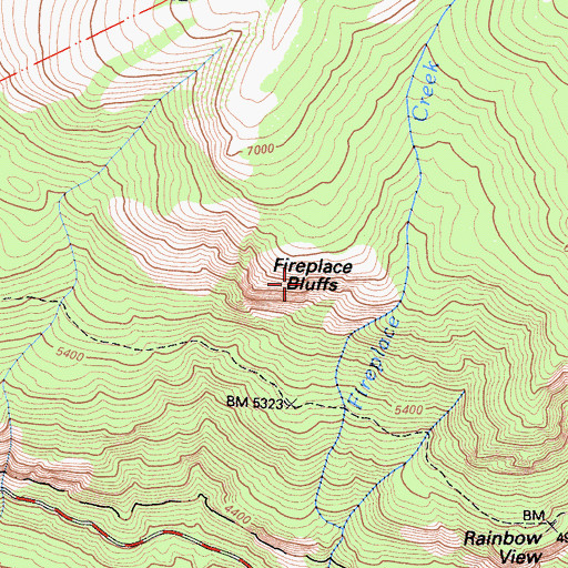 Topographic Map of Fireplace Bluffs, CA