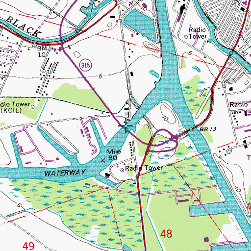 Topographic Map of Bayou Dularge Bridge, LA