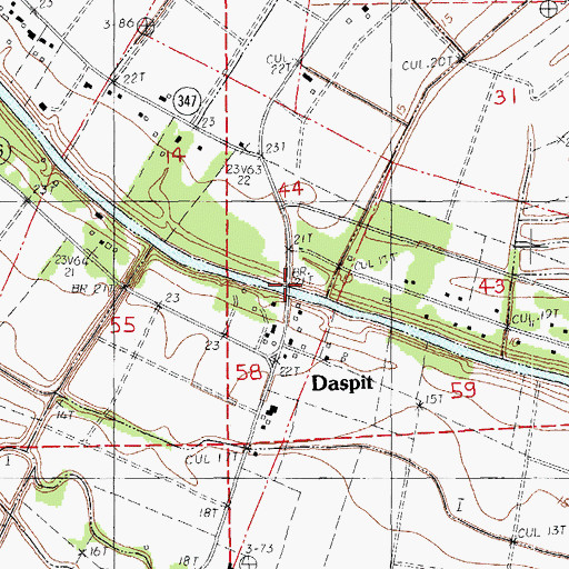 Topographic Map of Daspit Bridge, LA