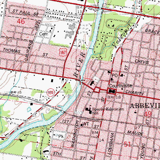 Topographic Map of Highway 14 Bridge, LA