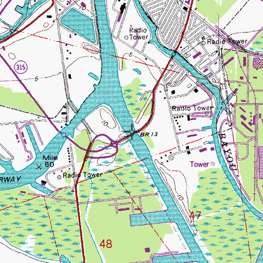 Topographic Map of Houma Navigation Bridge, LA