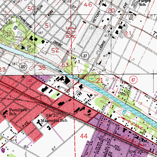 Topographic Map of Lewis Street Bridge, LA