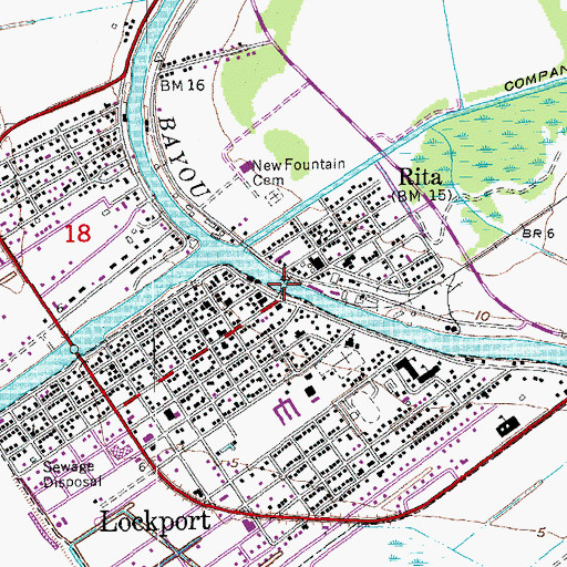 Topographic Map of Lockport Bayou Lafourche Bridge, LA