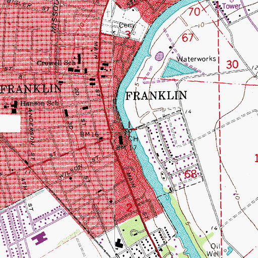 Topographic Map of Willow Street Bridge, LA