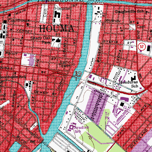 Topographic Map of Houma Tunnel, LA
