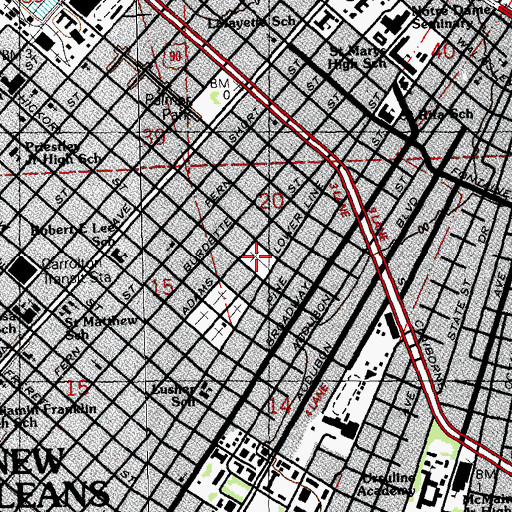 Topographic Map of Saint Mary Cemetery, LA