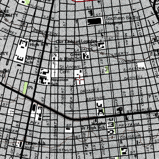 Topographic Map of Valence Street Cemetery, LA