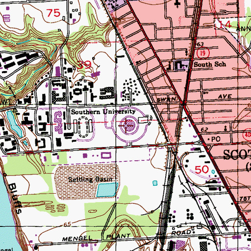 Topographic Map of Southern University F G Clark Activity Center, LA