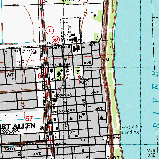 Topographic Map of West Baton Rouge Parish Parks and Recreation Community Center, LA