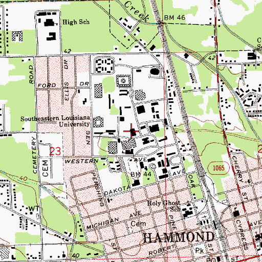 Topographic Map of Southeastern Louisiana University Recreation Center, LA