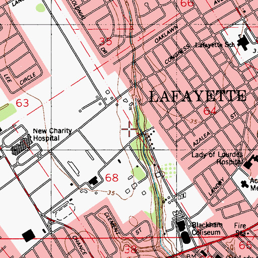 Topographic Map of University of Louisiana Lafayette Lafayette Convention Center, LA