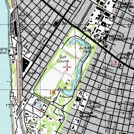 Topographic Map of Audubon Park Golf Course, LA