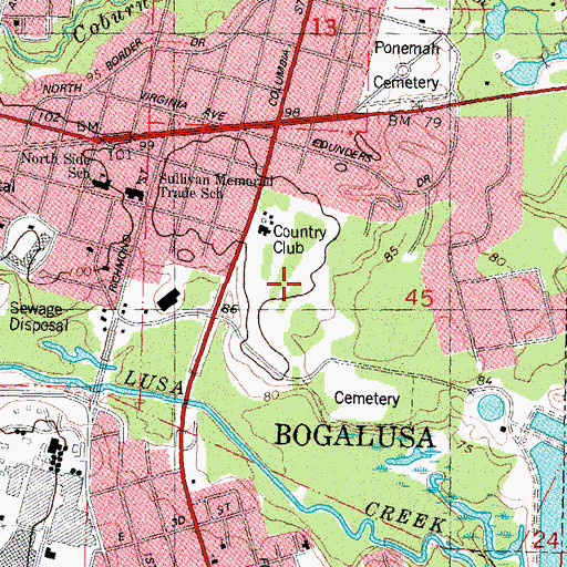 Topographic Map of Bogalusa Country Club, LA