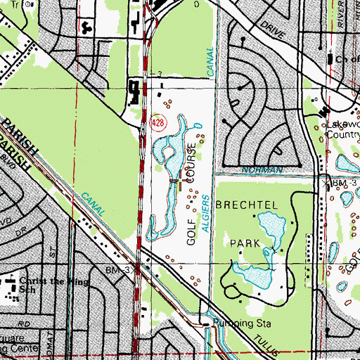 Topographic Map of Brechtel Park Golf Course, LA