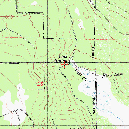 Topographic Map of First Spring, CA