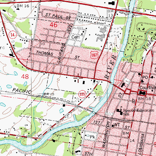 Topographic Map of Abbeville's Greater Church, LA