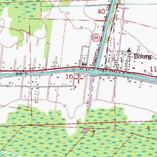 Topographic Map of Bourg Baptist Mission Church, LA