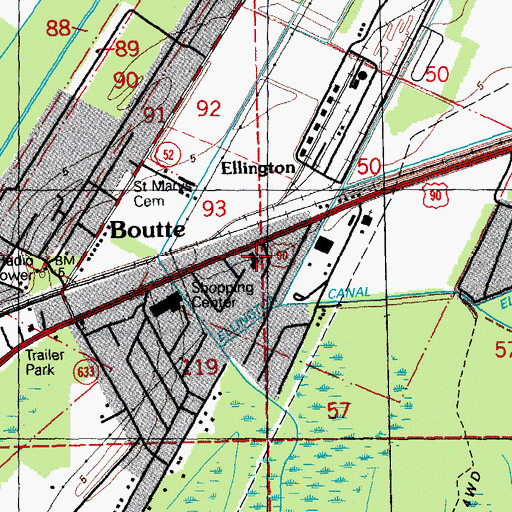 Topographic Map of Boutte Assembly of God Church, LA