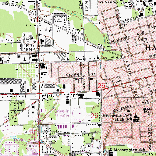Topographic Map of Calvary Christian Center, LA