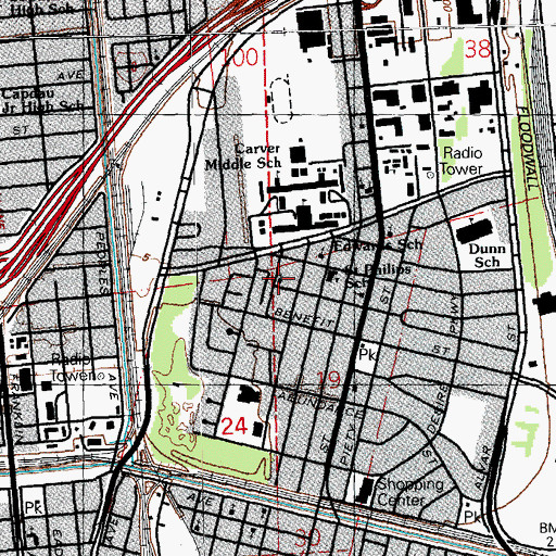 Topographic Map of Carver Desire Baptist Church, LA
