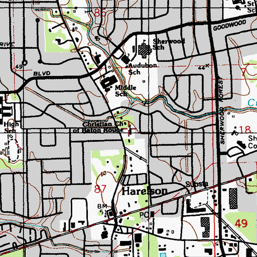 Topographic Map of Christian Church of Baton Rouge, LA