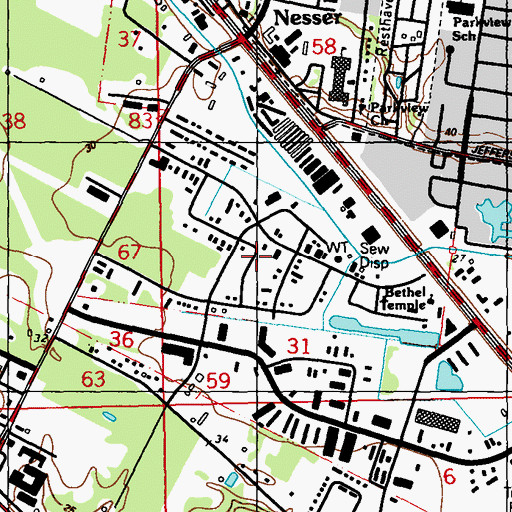 Topographic Map of Datta Temple and Hall of Trinity, LA