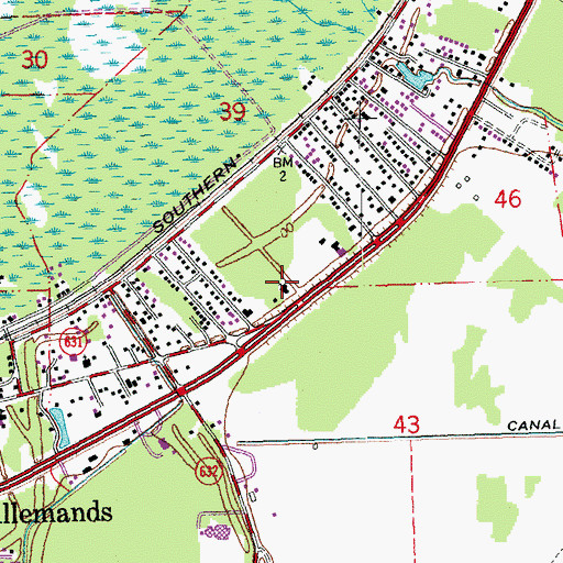 Topographic Map of Des Allemands Baptist Church, LA