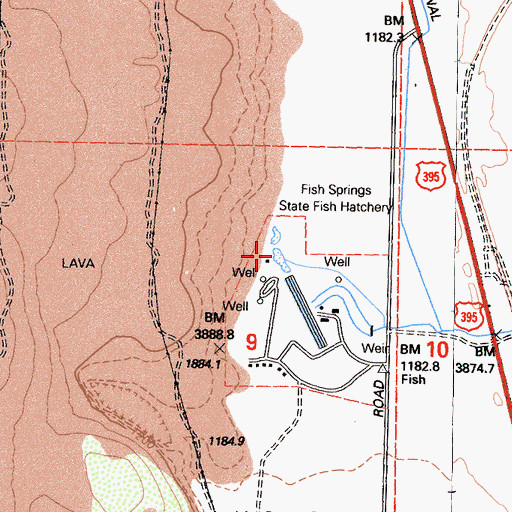 Topographic Map of Fish Springs, CA