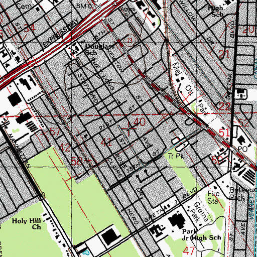 Topographic Map of Faith Methodist Church, LA