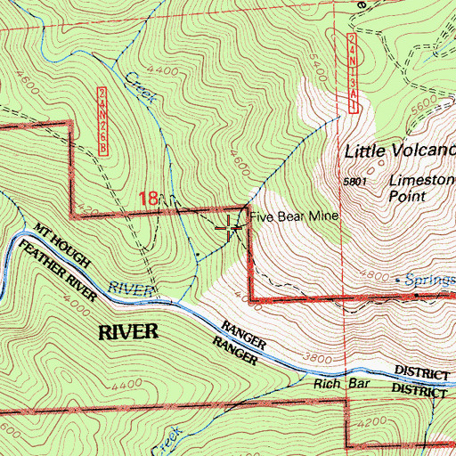 Topographic Map of Five Bear Mine, CA
