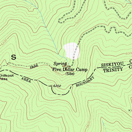 Topographic Map of Five Dollar Camp, CA