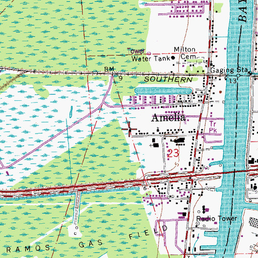 Topographic Map of First Baptist Church of Amelia, LA