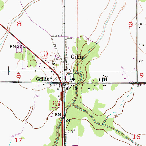 Topographic Map of First Baptist Church of Gillis, LA