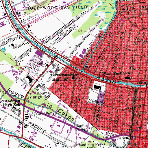 Topographic Map of First Baptist Church of Houma, LA