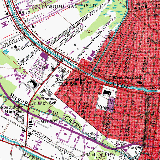 Topographic Map of First Baptist Church of Houma Family Life Center, LA