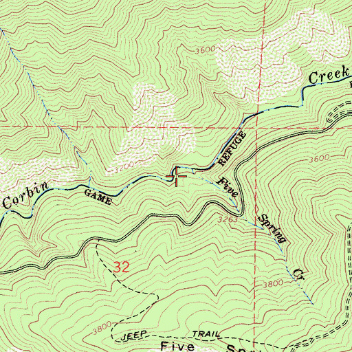 Topographic Map of Five Spring Creek, CA
