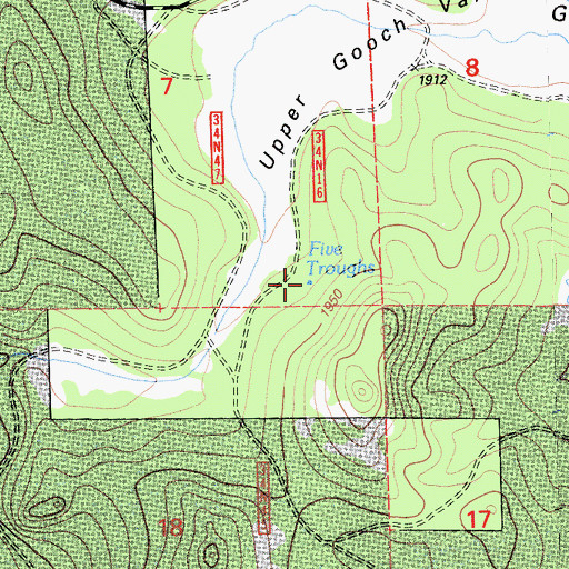 Topographic Map of Five Troughs, CA